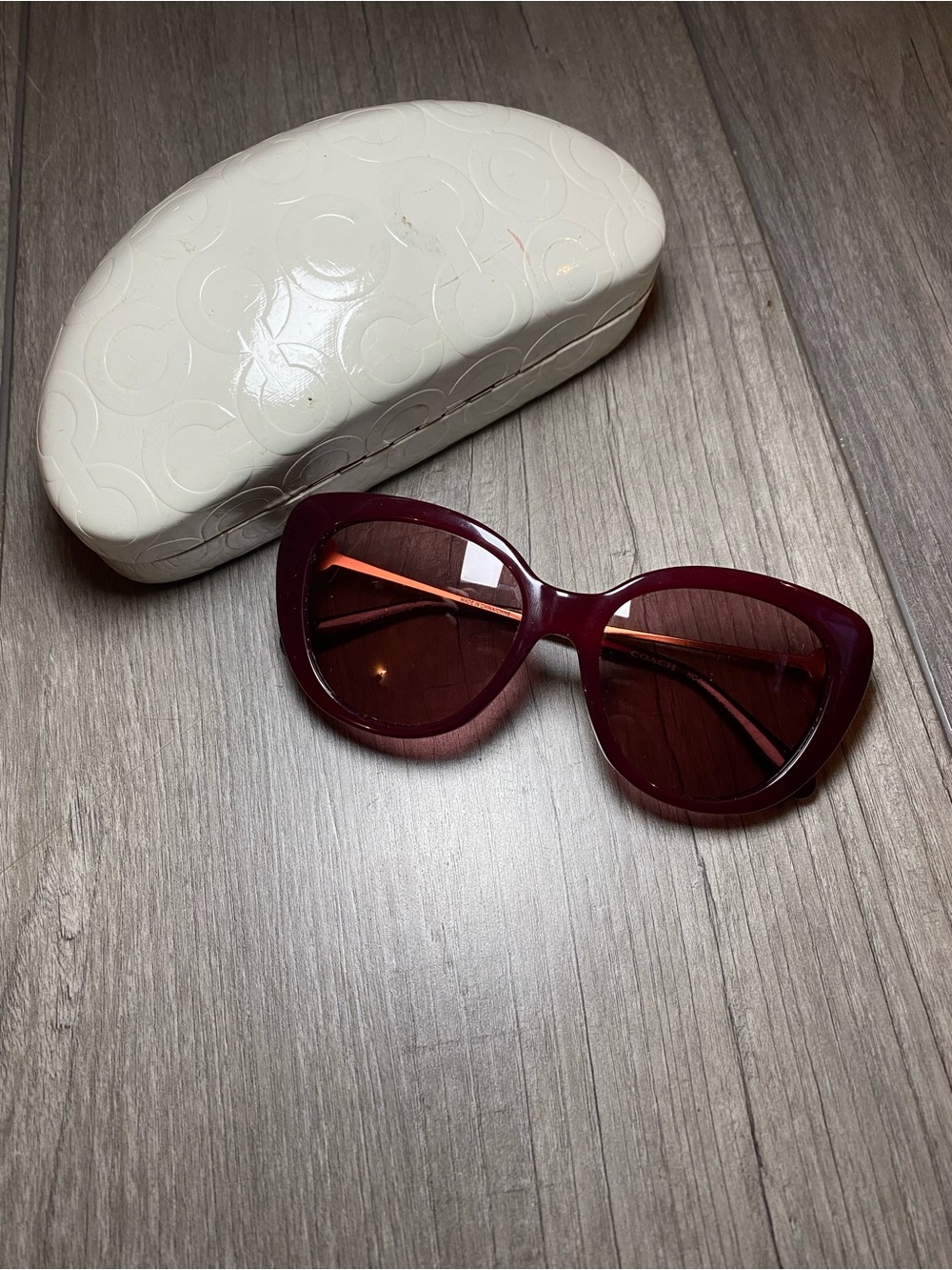 EUC Coach Jessa Aubergine Crystal Women’s Sunglasses Rose Tinted Lenses
